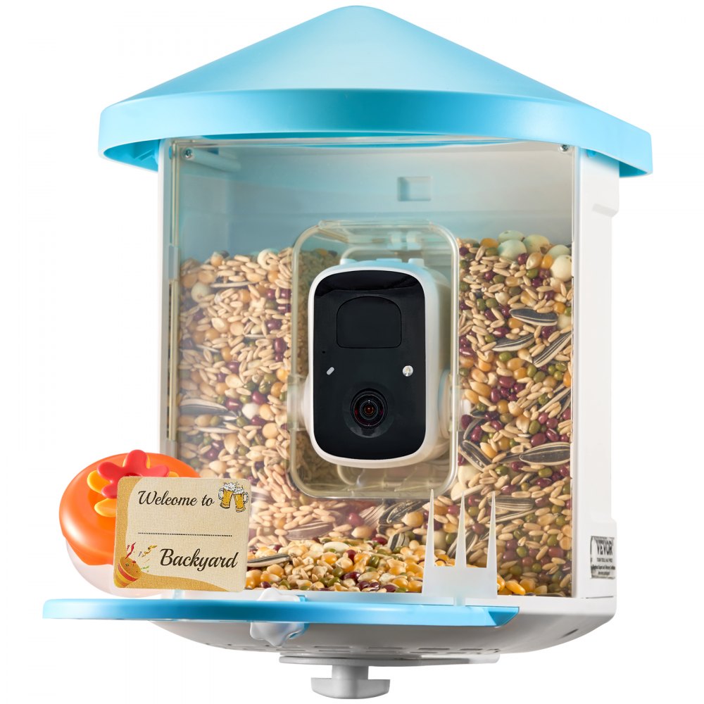 VEVOR Smart Bird Feeder with Camera, 2K HD AI Identify 10000+ Bird Species, Solar-Powered Bird Watching Camera with Auto Capture & Instant Notify, Wireless Outdoor Gift for Bird Lover (2 Solar Panels)