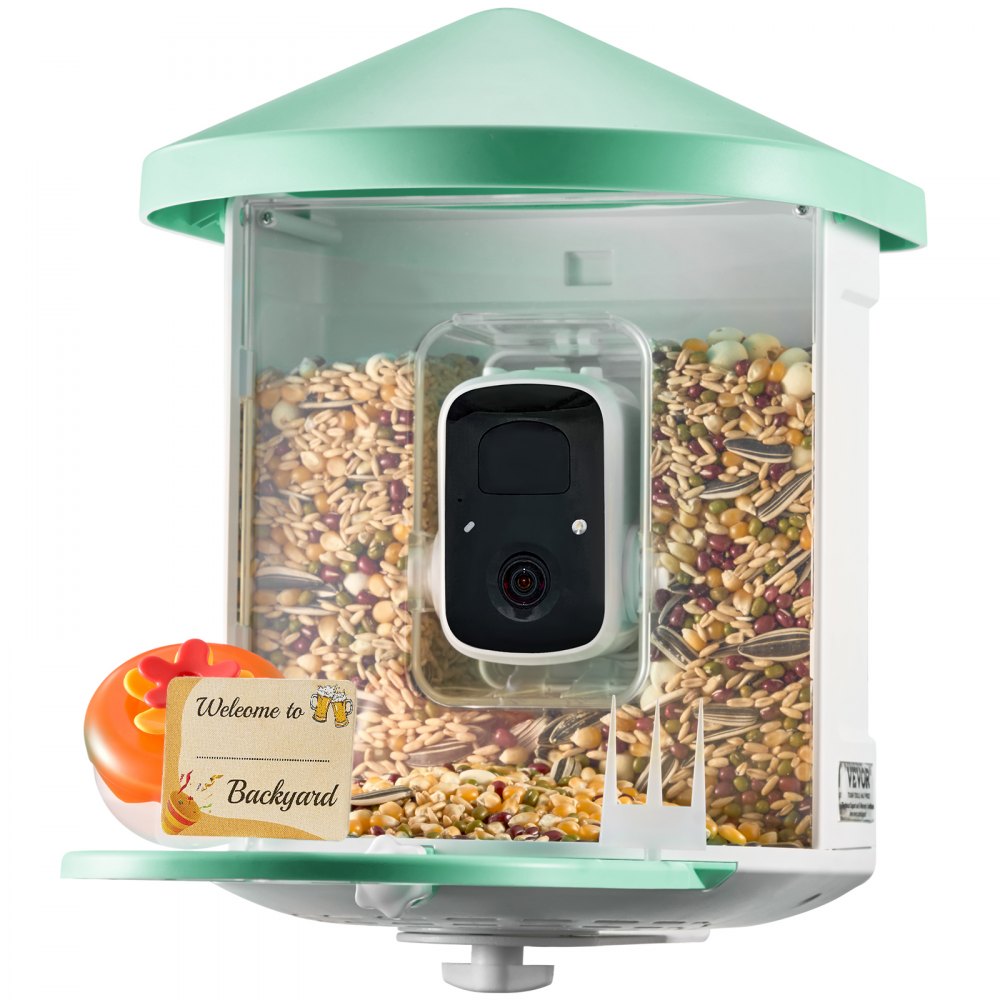 VEVOR Smart Bird Feeder with Camera, 2K HD AI Identify 10000+ Bird Species, Solar-Powered Bird Watching Camera with Auto Capture & Instant Notify, Wireless Outdoor Gift for Bird Lover (2 Solar Panels)