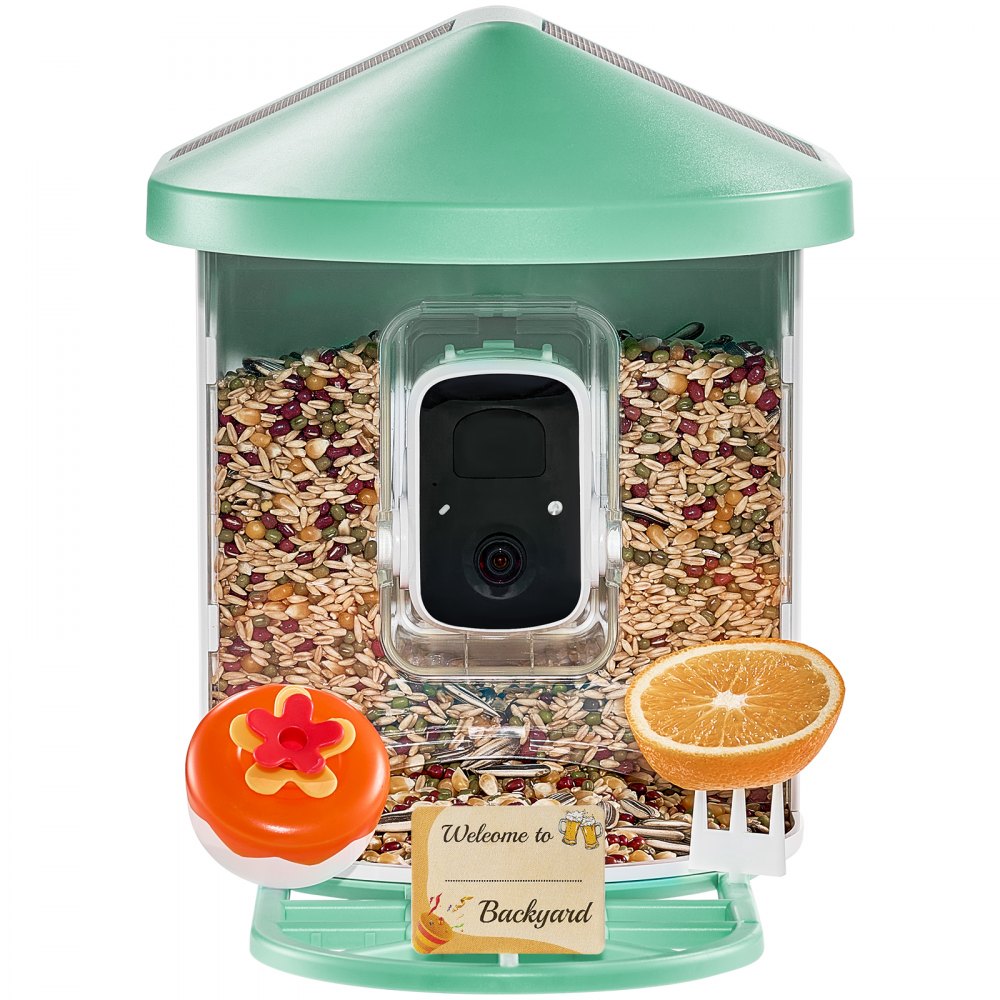 VEVOR Smart Bird Feeder with Camera, 2K HD AI Identify 10000+ Bird Species, Solar-Powered Bird Watching Camera with Auto Capture & Instant Notify, Wireless Outdoor Gift for Bird Lover (3 Solar Panels)
