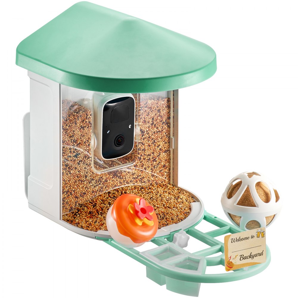 VEVOR Smart Bird Feeder with Camera, 2K HD AI Identify 10,000+ Bird Species, Solar-Powered Bird Watching Camera with Auto Capture & Instant Notify, Wireless Outdoor Ideal Gift for Bird Lovers (Green)