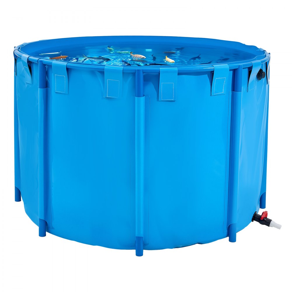 VEVOR Canvas Fish Pond, 448.8 Gal Capacity Above Ground Fish Pond, Foldable PVC Koi Tank, Round Goldfish Tank with Stable Frame and Drain Valve, for Aquaculture, Koi Breeding, and Irrigation (Blue)