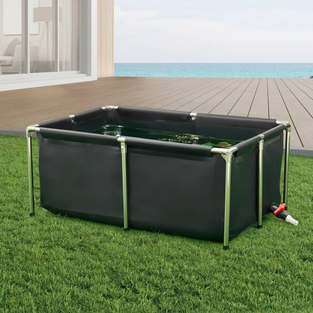 VEVOR Canvas Fish Pond, 126.8 Gal Above Ground Fish Pond, Foldable PVC Koi Tank, Rectangular Goldfish Tank with Stable Frame and Drain Valve, for Aquaculture, Koi Breeding, and Irrigation (Black)
