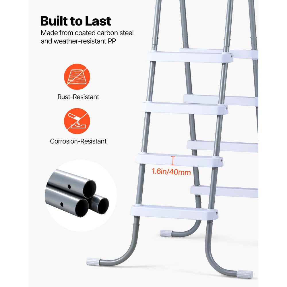 VEVOR Above Ground Pool Ladder, 4-Step Steel A-Frame Swimming Pool Stairs for 48 in High Wall, 300 lbs Capacity Entry/Exit Steps with Secure Non-Slip Sturdy Wide Step, Easy Setup, Gray & White