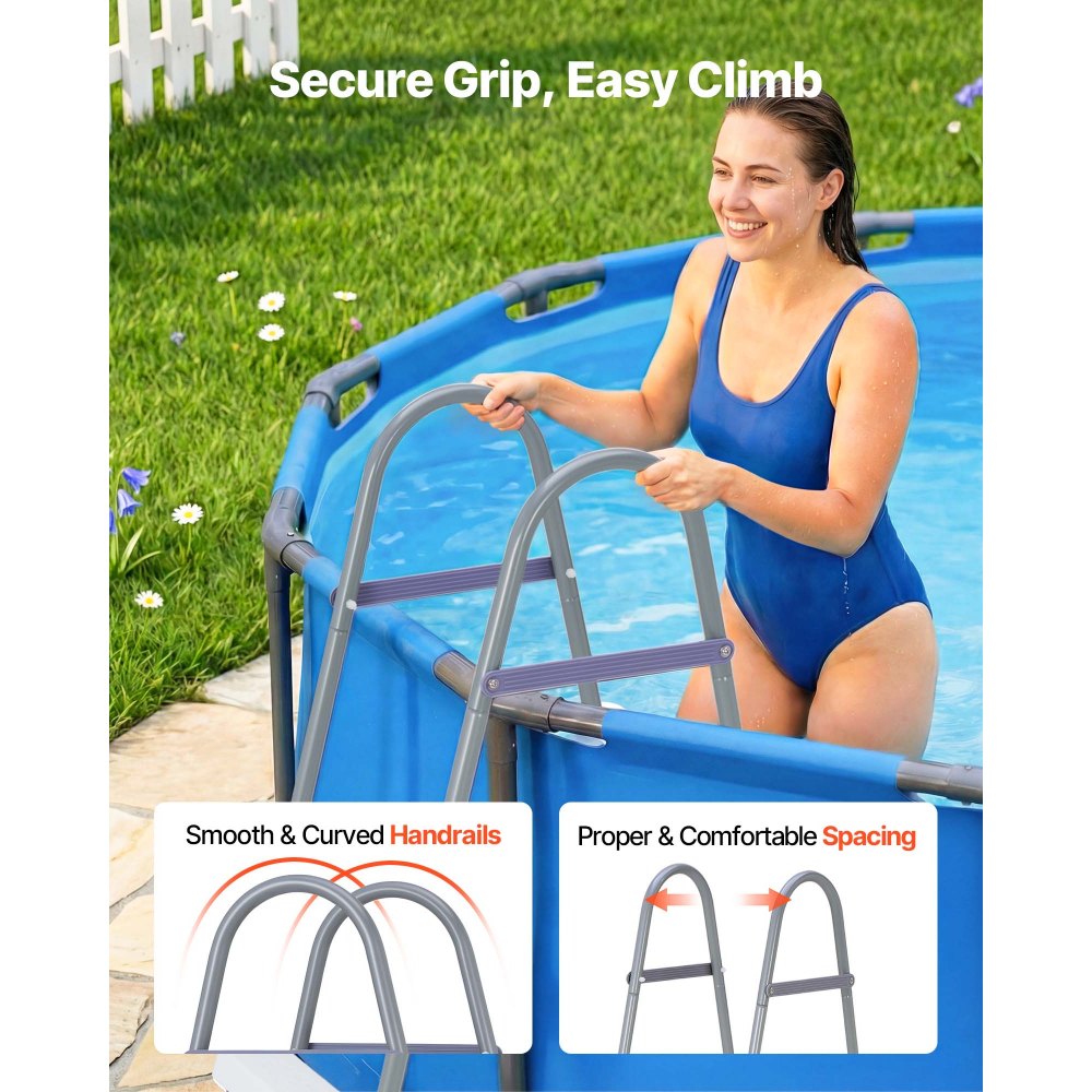 VEVOR Above Ground Pool Ladder, 4-Step Steel A-Frame Swimming Pool Stairs for 48 in High Wall, 300 lbs Capacity Entry/Exit Steps with Secure Non-Slip Sturdy Wide Step, Easy Setup, Gray & White