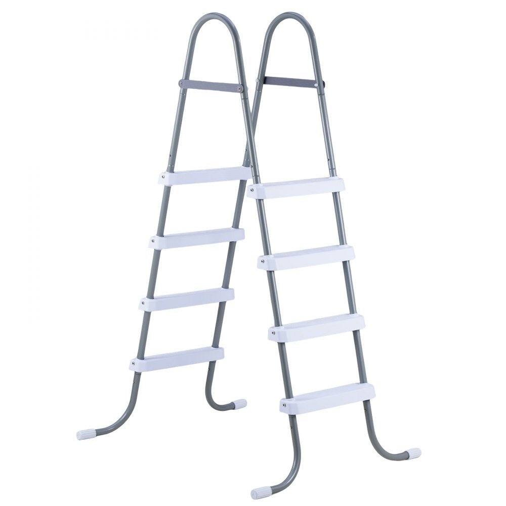 VEVOR Above Ground Pool Ladder, 4-Step Steel A-Frame Swimming Pool Stairs for 48 in High Wall, 300 lbs Capacity Entry/Exit Steps with Secure Non-Slip Sturdy Wide Step, Easy Setup, Gray & White