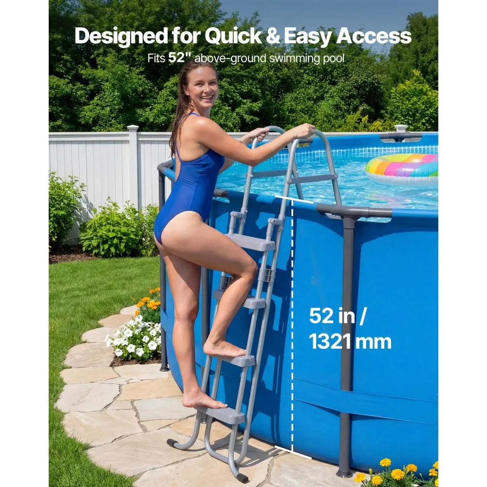 VEVOR Above Ground Pool Ladder, 4-Step Steel A-Frame Swimming Pool Stairs for 52 in High Wall, 300 lbs Capacity Entry/Exit Steps with Secure Non-Slip Sturdy Wide Step, Easy Setup Outdoor, Gray