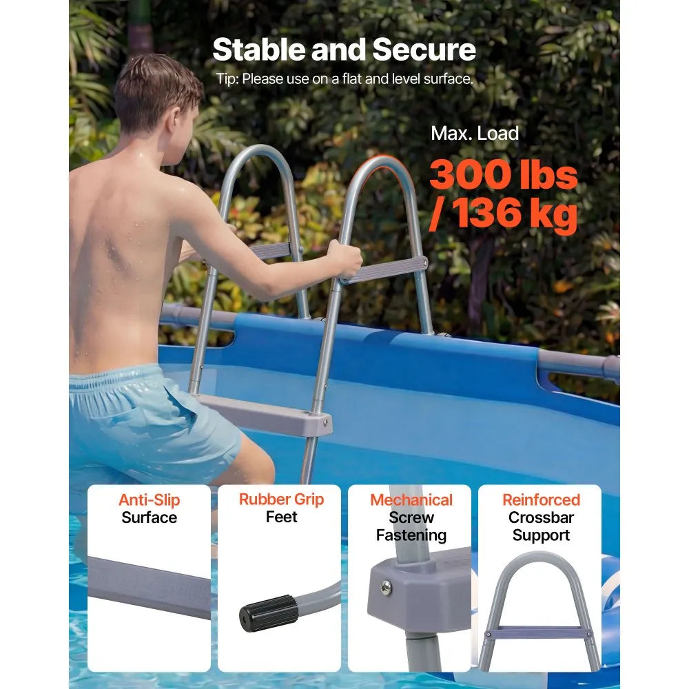 VEVOR Above Ground Pool Ladder, 4-Step Steel A-Frame Swimming Pool Stairs for 52 in High Wall, 300 lbs Capacity Entry/Exit Steps with Secure Non-Slip Sturdy Wide Step, Easy Setup Outdoor, Gray