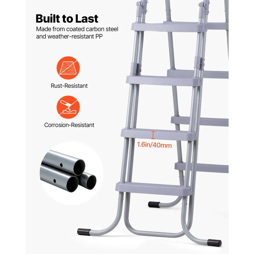 VEVOR Above Ground Pool Ladder, 4-Step Steel A-Frame Swimming Pool Stairs for 52 in High Wall, 300 lbs Capacity Entry/Exit Steps with Secure Non-Slip Sturdy Wide Step, Easy Setup Outdoor, Gray