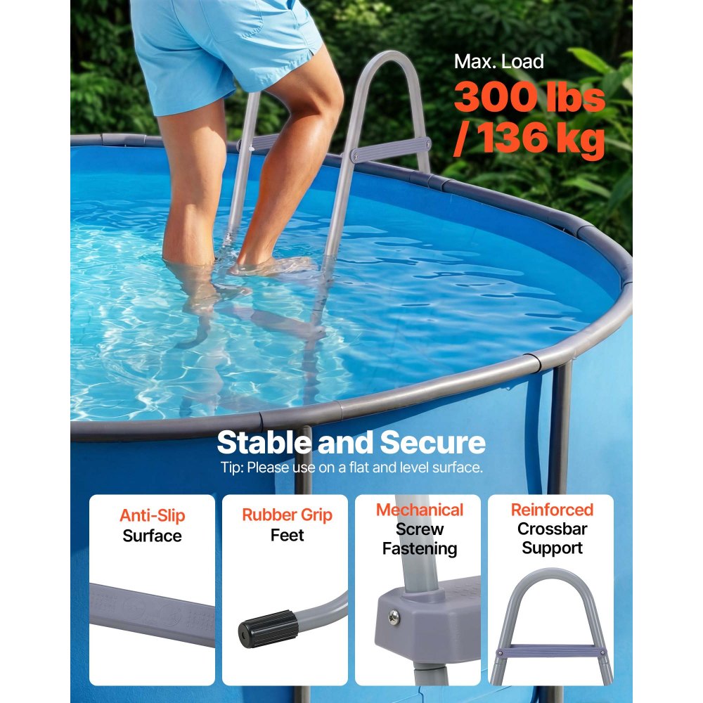 VEVOR Above Ground Pool Ladder, 2-Step Steel A-Frame Swimming Pool Stairs for 33 in High Wall, 300 lbs Capacity Entry/Exit Steps with Secure Non-Slip Sturdy Wide Step, Easy Setup Outdoor, Gray