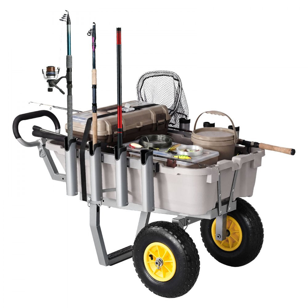 VEVOR Beach Fishing Cart, 200 lbs Load Capacity, Foldable Fishing Cart with Heavy-Duty Aluminum Alloy Frame, 13-Inch All-Terrain Tires, 8 Rod Holders, Strap, Easy to Clean, for Outdoor Camping Picnic