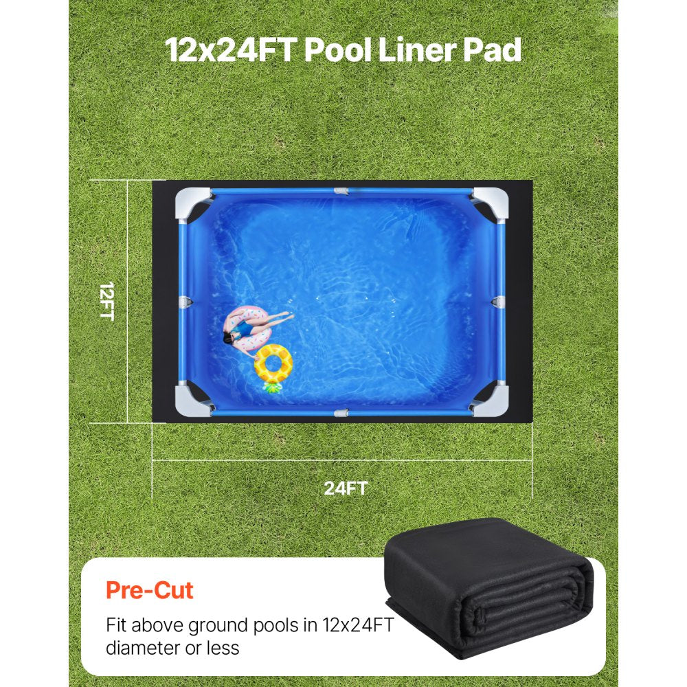 VEVOR Rectangle Pool Liner Pad, 12 x24 ft Pool Liner Pad for Above Ground Swimming Pools, Extra-Thick Pool Mat, Prevents Punctures, Recycled Geotextile Material Underlayment Pad, Extend Liner Life