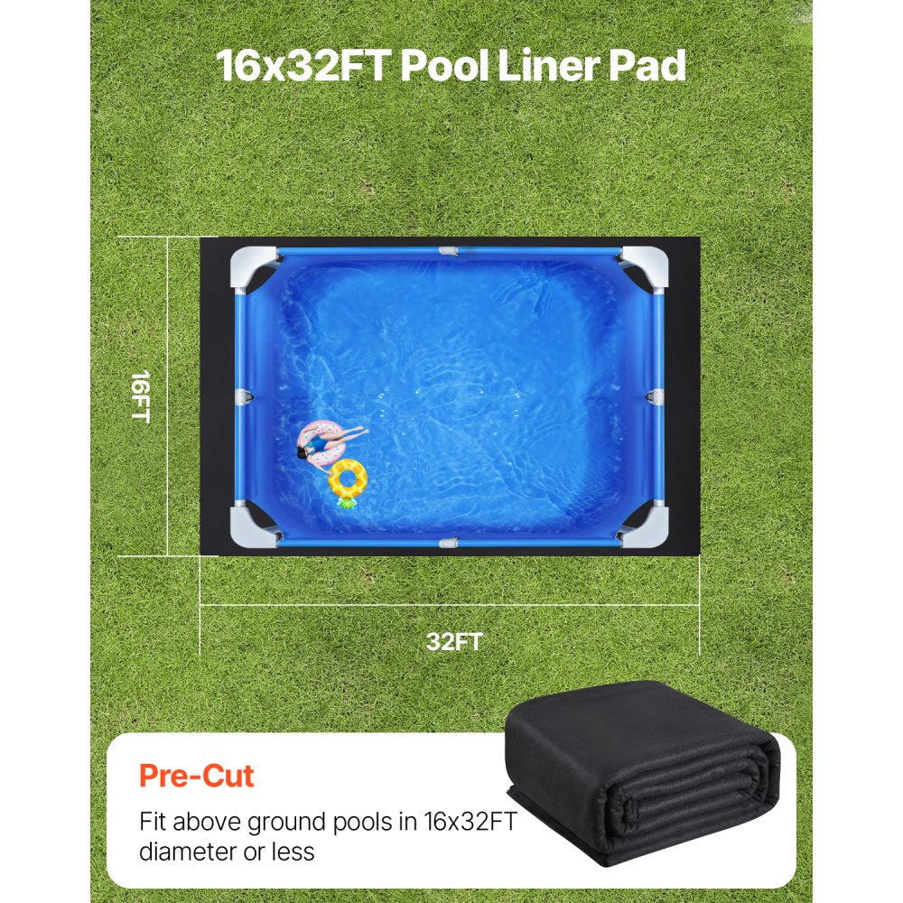 VEVOR Rectangle Pool Liner Pad, 16 x 32 ft Pool Liner Pad for Above Ground Swimming Pools, Extra-Thick Pool Mat, Prevents Punctures, Recycled Geotextile Material Underlayment Pad, Extend Liner Life