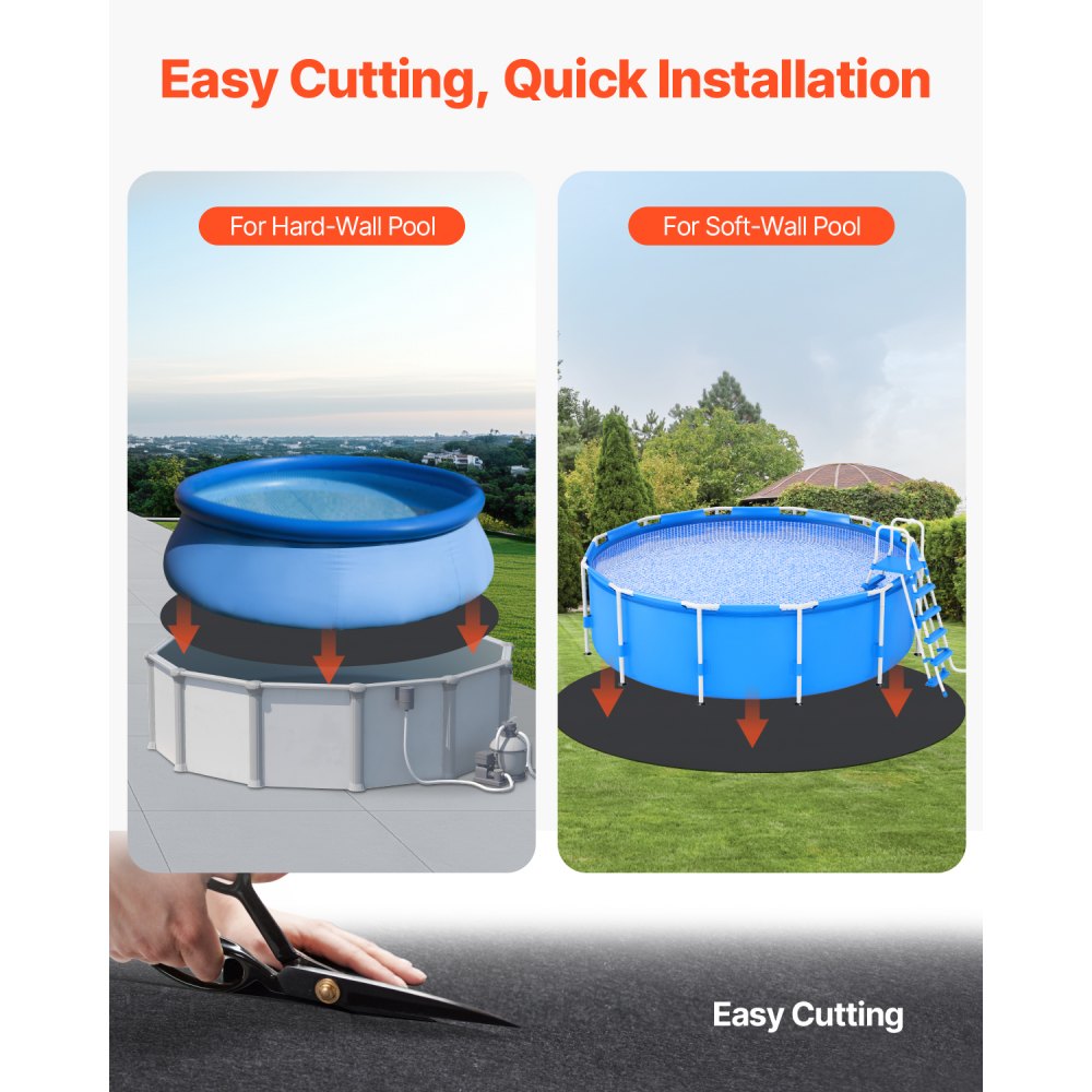 VEVOR 12ft Round Pool Liner Pad, Pool Liner Pad for Above Ground Swimming Pools, Extra-Thick Pool Mat, Prevents Punctures, Recycled Geotextile Material Underlayment Pad, Extend Liner Life