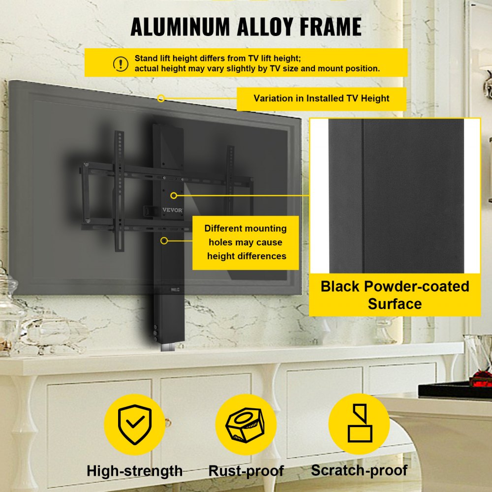VEVOR Automated TV Elevator, 31" Stroke for Up to 60" Screens, Adjustable Height 42"-73", Remote Controlled, Supports 132 lbs