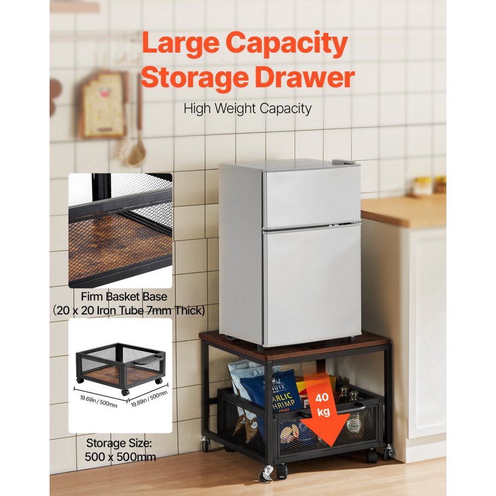 VEVOR Mini Fridge Stand with Storage, 198 lbs Mini Fridge Table with Movable Storage Cart & Swivel Wheels, Beverage Refrigerator Stand for Coffee Bar, Mini Fridge Organizer for Home Dorm, Dark Brown