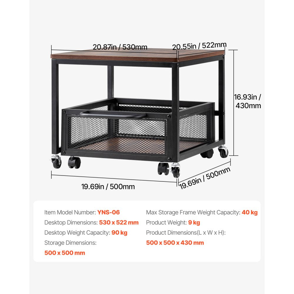 VEVOR Mini Fridge Stand with Storage, 198 lbs Mini Fridge Table with Movable Storage Cart & Swivel Wheels, Beverage Refrigerator Stand for Coffee Bar, Mini Fridge Organizer for Home Dorm, Dark Brown