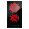 VEVOR Electric Cooktop 12inch 2 Burners Portable Stove Top 1800W 120V, Ceramic Countertop/Built-in Radiant Electric Stove, with 9 Power Levels, Timer, Child Lock, Over-Heat Guard, Touch Control
