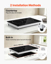 VEVOR Electric Cooktop 24inch 2 Burners Portable Stove Top 1800W 120V, Ceramic Countertop/Built-in Radiant Electric Stove , with 9 Power Levels, Timer, Child Lock, Over-Heat Guard, Touch Control