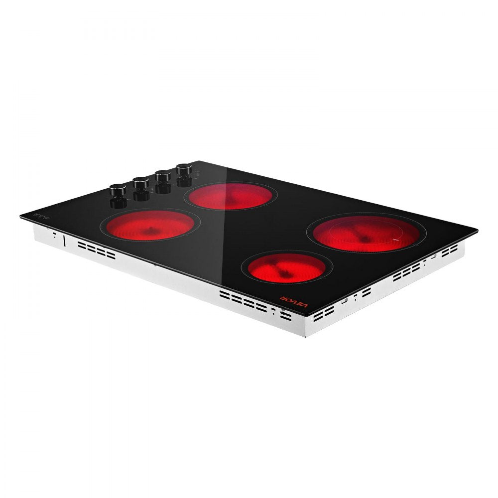 VEVOR Electric Cooktop 30inch 4 Burners Stove Top 7200W 220V No Plug, Ceramic Built-in Radiant Electric Stove , with 11 Power Levels, Over-Heat Guard, Knob/Touch Control