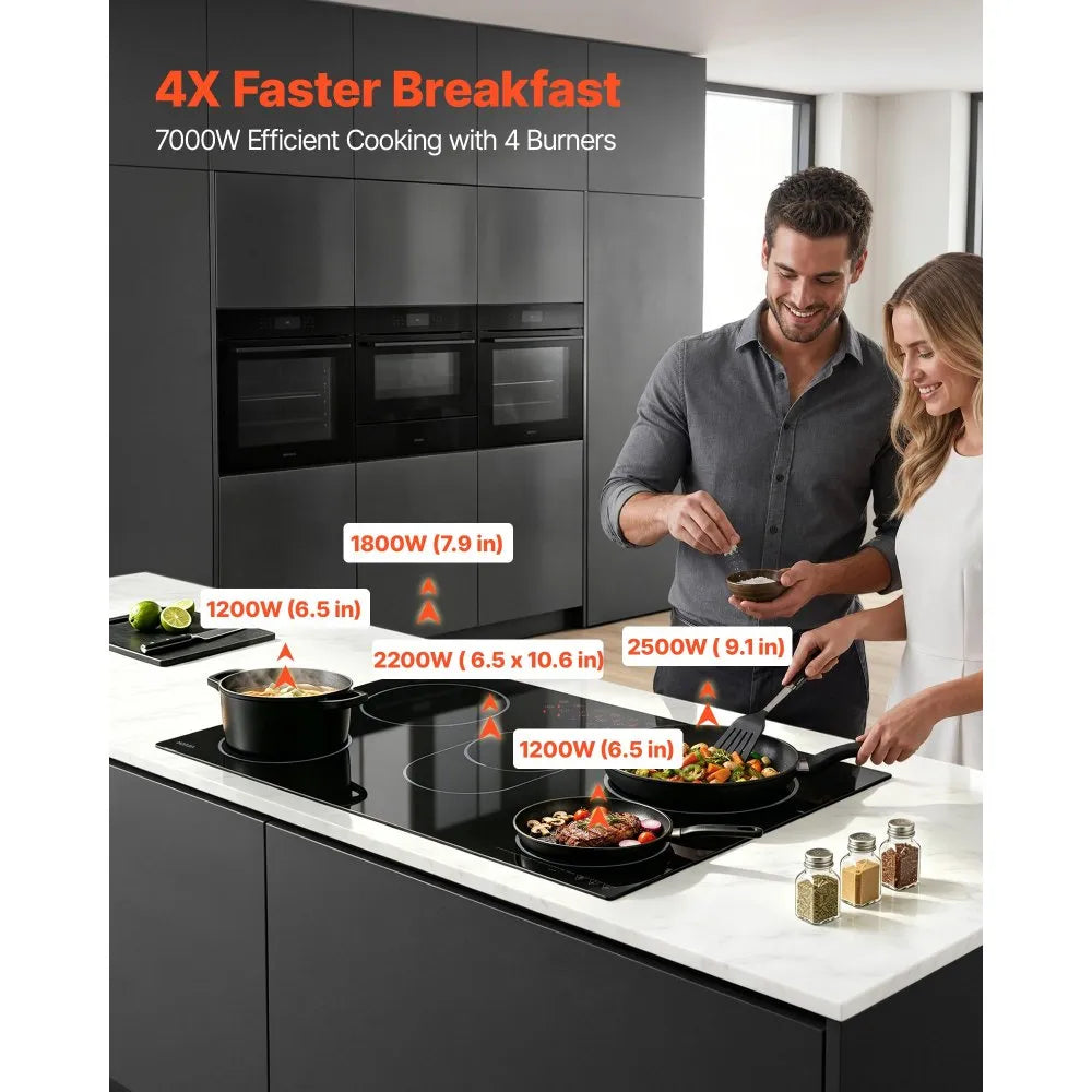 VEVOR Electric Cooktop 30inch 5 Burners Stove Top 8900W 220V No Plug, Ceramic Built-in Radiant Electric Stove , with 9 Power Levels, Timer, Child Lock, Over-Heat Guard, Touch Control