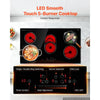 VEVOR Electric Cooktop 36inch 5 Burners Stove Top 8900W 220V No Plug, Ceramic Built-in Radiant Electric Stove , with 9 Power Levels, Timer, Child Lock, Over-Heat Guard, Touch Control