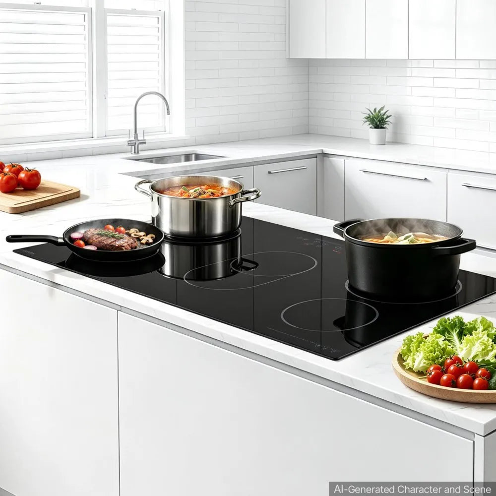 VEVOR Electric Cooktop 36inch 5 Burners Stove Top 8900W 220V No Plug, Ceramic Built-in Radiant Electric Stove , with 9 Power Levels, Timer, Child Lock, Over-Heat Guard, Touch Control