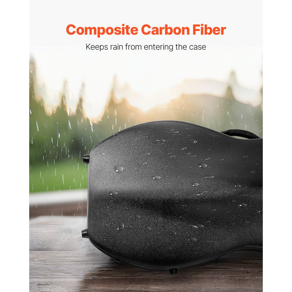 VEVOR 4/4 Full Size Cello Case, Composite Carbon Fiber, Lightweight Portable Travel Carrying Bag, with Plush Lining, Dual Shoulder Straps, Anti-Scratch, Professional Cello-Shape, for Cello, Black