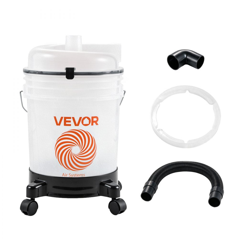 VEVOR Cyclone Dust Separator Kit, 5 Gallon Bucket Compact Dust Collector, 2 & 2-1/2 inch for Woodworking & Shop Wet/Dry Vacuums, with 3ft Hose, Elbow Adapter, Portable Casters, Translucent PP