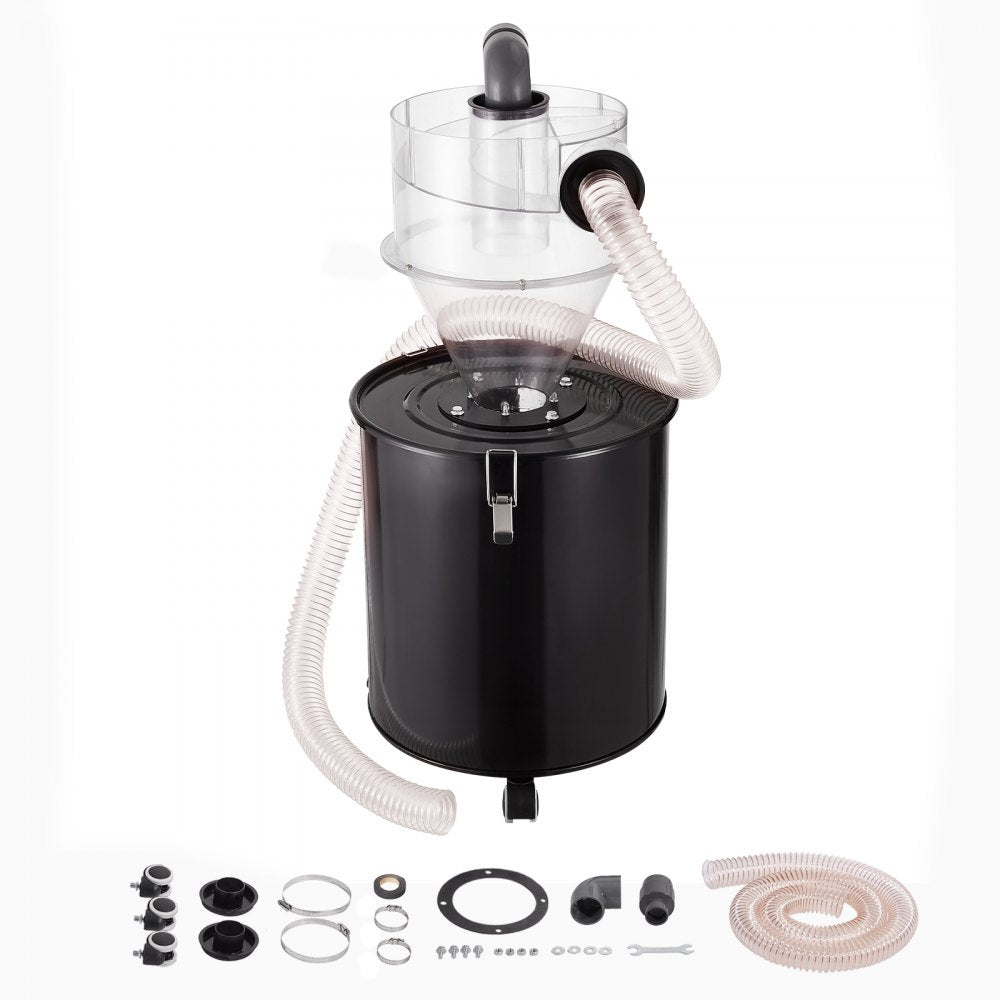 VEVOR Cyclone Dust Separator with Metal Tank, 4" Retrofit Cyclone Separator for Dust Collectors, ABS Dust Deputy With 2" Hole O.D. Connector & Hose for Wet/Dry Shop Vacuums, Fits 13.21 Gallon Tank