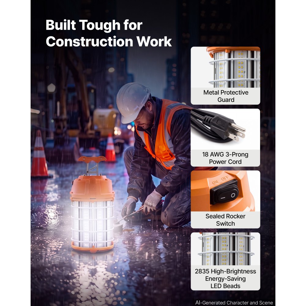 VEVOR LED Temporary Work Lights 150W 19500LM 5000K LED Construction Lights, Hanging Portable Linkable Jobsite Lighting, Daisy Chain 6 Units, 10 ft Power Cord, for Construction Sites, Workshop, 2 Pack
