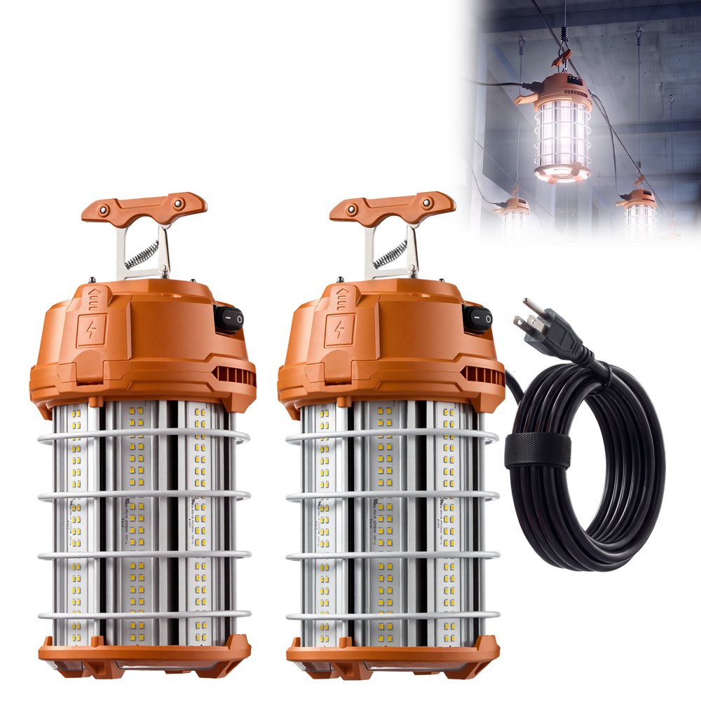 VEVOR LED Temporary Work Lights 150W 19500LM 5000K LED Construction Lights, Hanging Portable Linkable Jobsite Lighting, Daisy Chain 6 Units, 10 ft Power Cord, for Construction Sites, Workshop, 2 Pack
