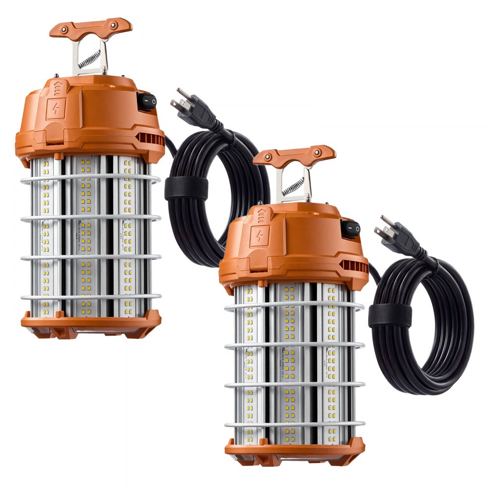 VEVOR LED Temporary Work Lights 150W 19500LM 5000K LED Construction Lights, Hanging Portable Linkable Jobsite Lighting, Daisy Chain 6 Units, 10 ft Power Cord, for Construction Sites, Workshop, 2 Pack