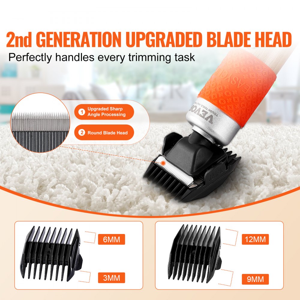 VEVOR Carpet Trimmer with Shearing Guide, 200W Electric Speed Adjustable Rug Carver, Wooden Handle Carpet Carving Clippers, Tufting Shears with 2 Blades, for Handmade Rug Cleaning and Tufted Rug