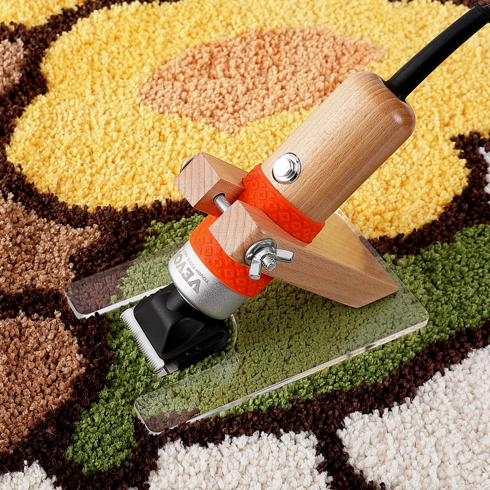 VEVOR Carpet Trimmer with Shearing Guide, 200W Electric Speed Adjustable Rug Carver, Wooden Handle Carpet Carving Clippers, Tufting Shears with 2 Blades, for Handmade Rug Cleaning and Tufted Rug