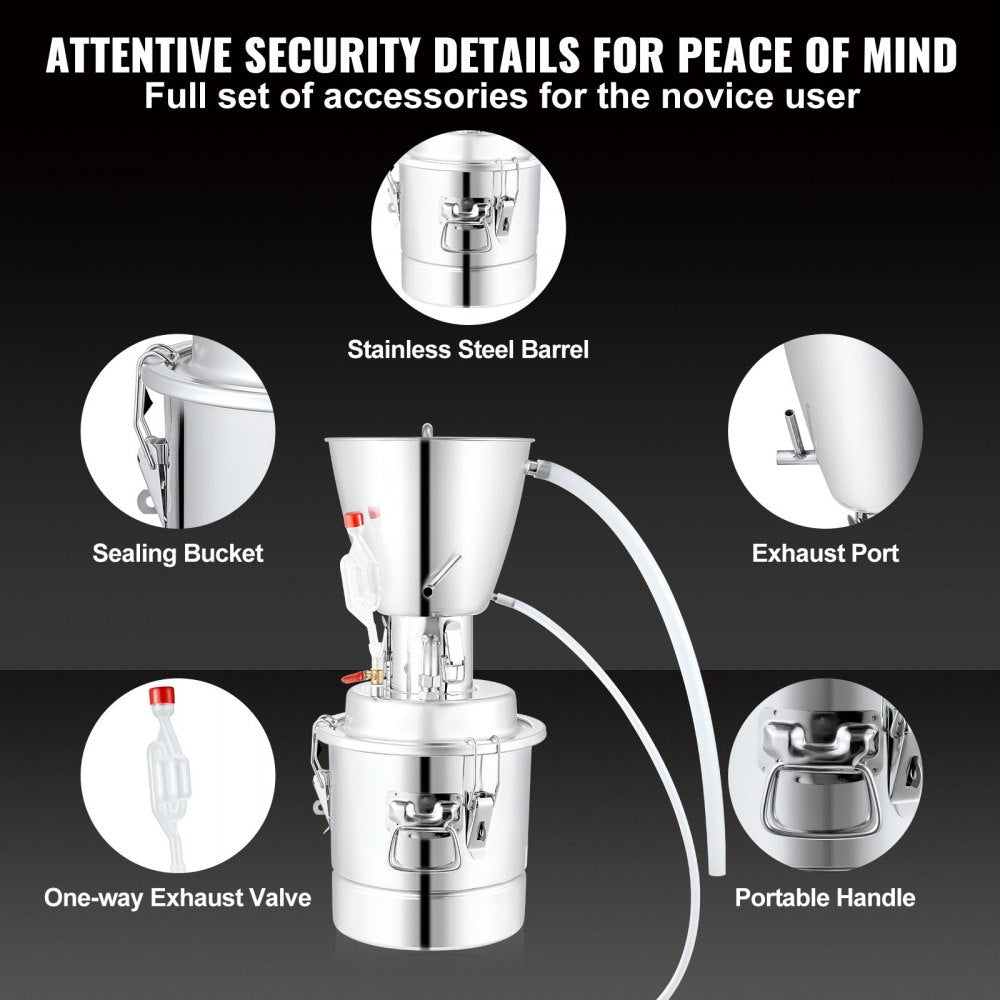 VEVOR Water Alcohol Distiller, 8 Gal/30 L, 304 Stainless Steel Still with 6-Lap Coil & Exhaust Port, Home Distillery Kit with Thermometer Pump, Oxygen-Free Steaming for Purer Whiskey Brandy Essential
