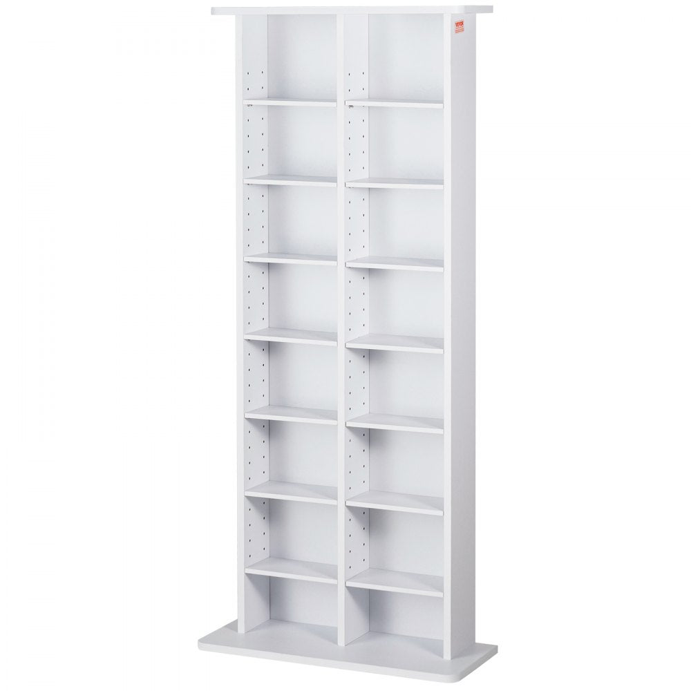 VEVOR Media Storage Cabinet, 8-layer DVD Shelf Holds up to 464 CDs, Adjustable CD Shelves 16 Compartments, Protects & Organizes Music, Movie, Video Games or Memorabilia Collections, White