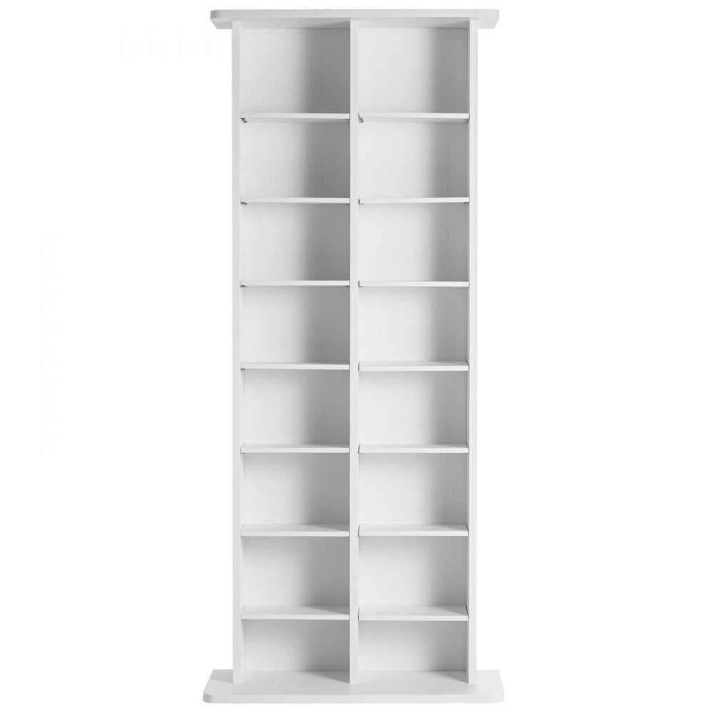 VEVOR Media Storage Cabinet, 8-layer DVD Shelf Holds up to 464 CDs, Adjustable CD Shelves 16 Compartments, Protects & Organizes Music, Movie, Video Games or Memorabilia Collections, White