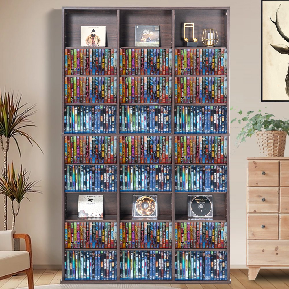VEVOR Media Storage Cabinet, 9-layer DVD Shelf Holds up to 756 CDs, Adjustable CD Shelves 27 Compartments, Protects & Organizes Music, Movie, Video Games or Memorabilia Collections, Espresso