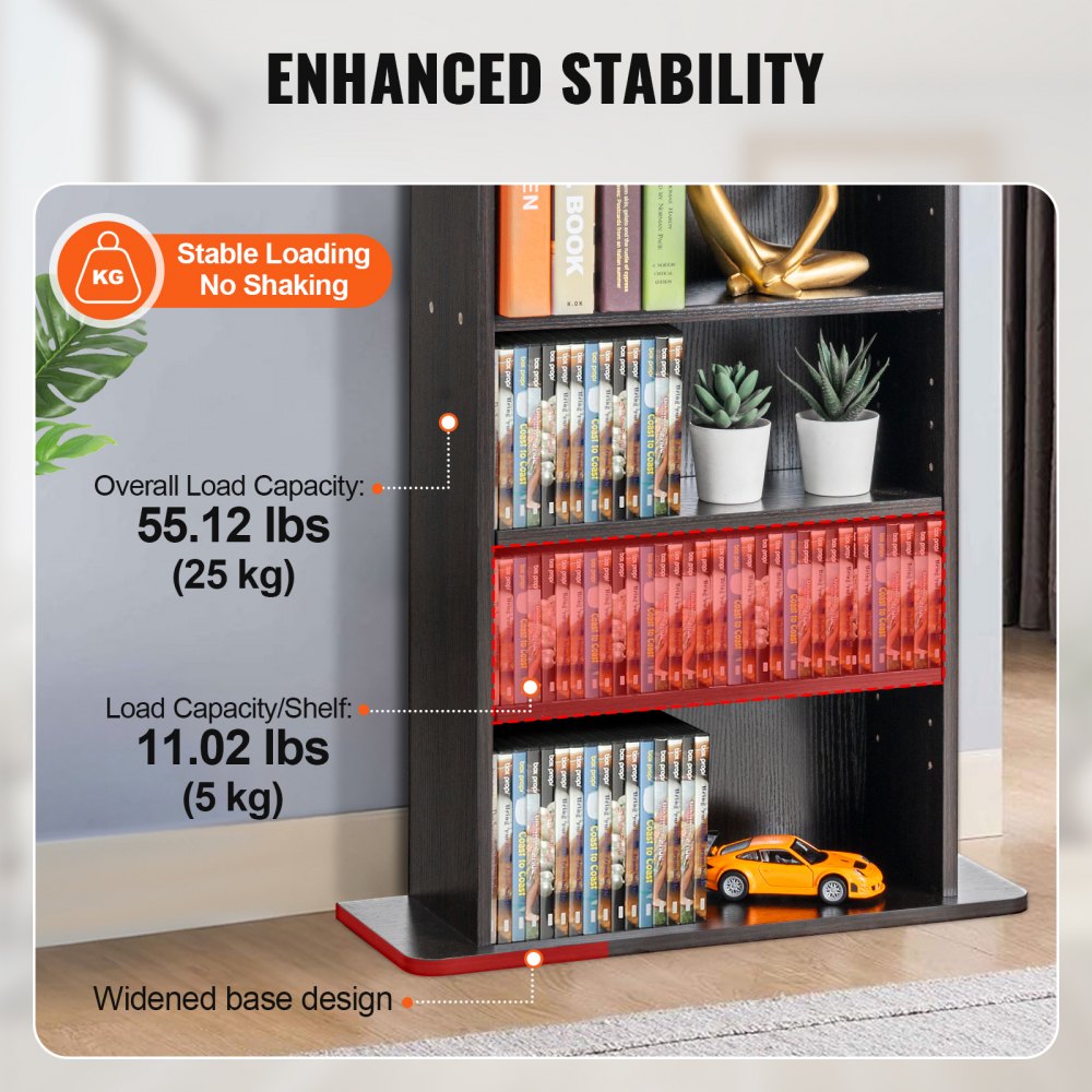 VEVOR Media Storage Cabinet, 5-layer DVD Shelf Holds up to 240 CDs, Adjustable CD Shelves, Protects & Organizes Music, Movie, Video Games or Memorabilia Collections, Espresso