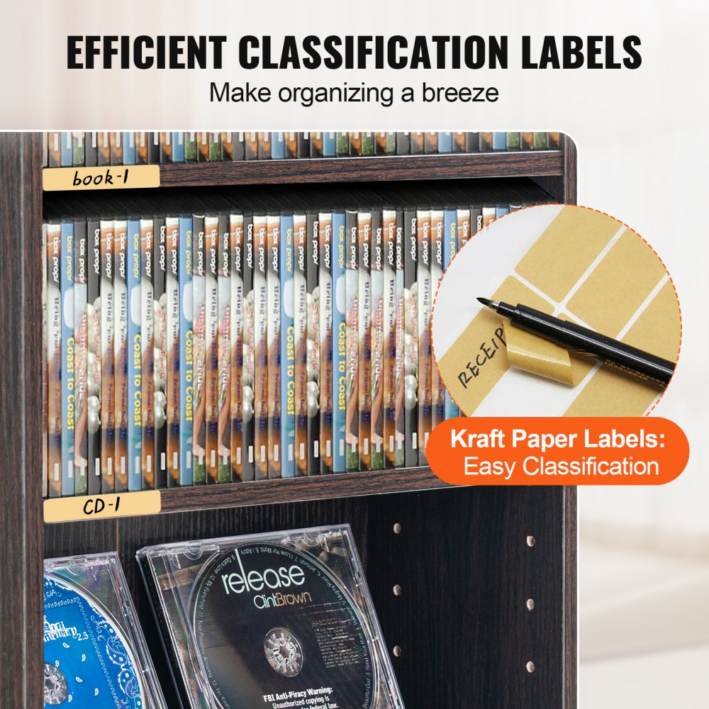 VEVOR Media Storage Cabinet, 5-layer DVD Shelf Holds up to 240 CDs, Adjustable CD Shelves, Protects & Organizes Music, Movie, Video Games or Memorabilia Collections, Espresso