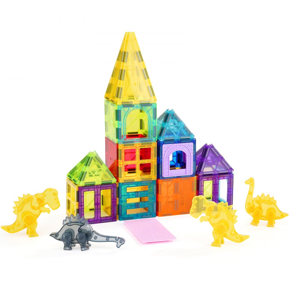 VEVOR Magnetic Tiles, 56 PCS Magnetic Animals Building Blocks for Kids, Magnet Building Set with 4 Dinosaurs, STEM Sensory Educational Construction Stacking Toys Gift for Toddlers Boys Girls Aged 3+