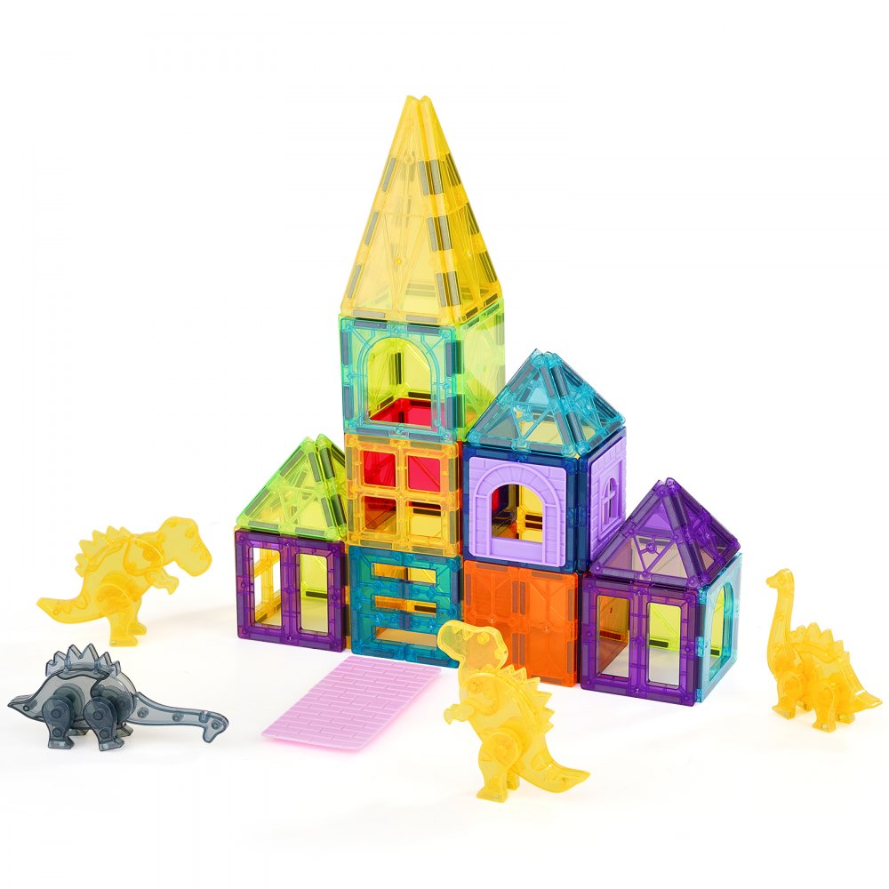 VEVOR Magnetic Tiles, 56 PCS Magnetic Animals Building Blocks for Kids, Magnet Building Set with 4 Dinosaurs, STEM Sensory Educational Construction Stacking Toys Gift for Toddlers Boys Girls Aged 3+