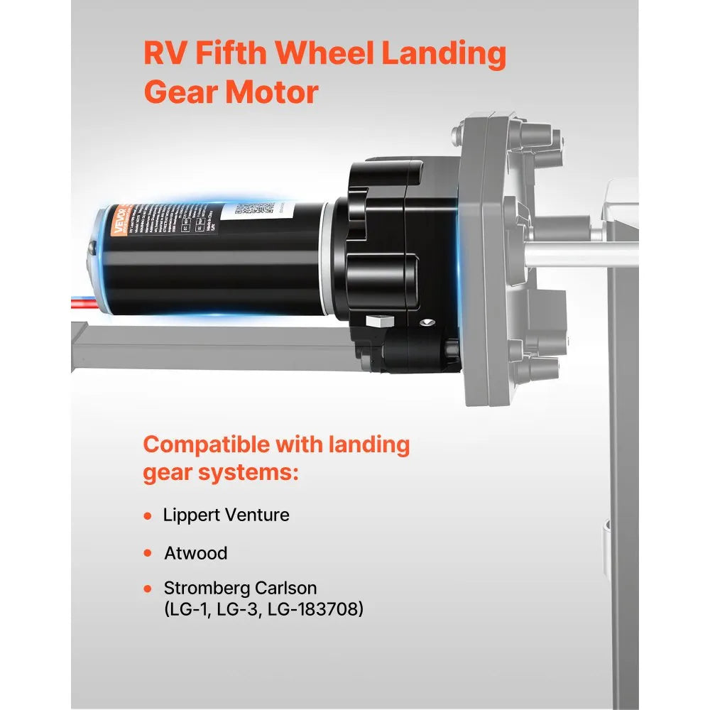 VEVOR RV 5th Wheel Landing Gear Motor, Replaces LG-142178, 5500 lbs Capacity, 300W RV Fifth Wheel Power Landing Gear Motor Compatible with Lippert Venture, Atwood, Stromberg Carlson Systems, Black