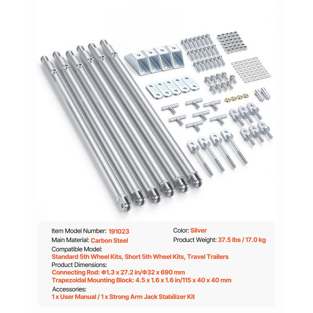 VEVOR JT's Strong Arm Jack Stabilizer Kit 191023, Fits for 5th Wheel RV and Travel Trailer Kit, Fifth-Wheel Jack Stabilizer for Telescopic System, Reduces Chassis Movement, Easy Bolt-On Installation