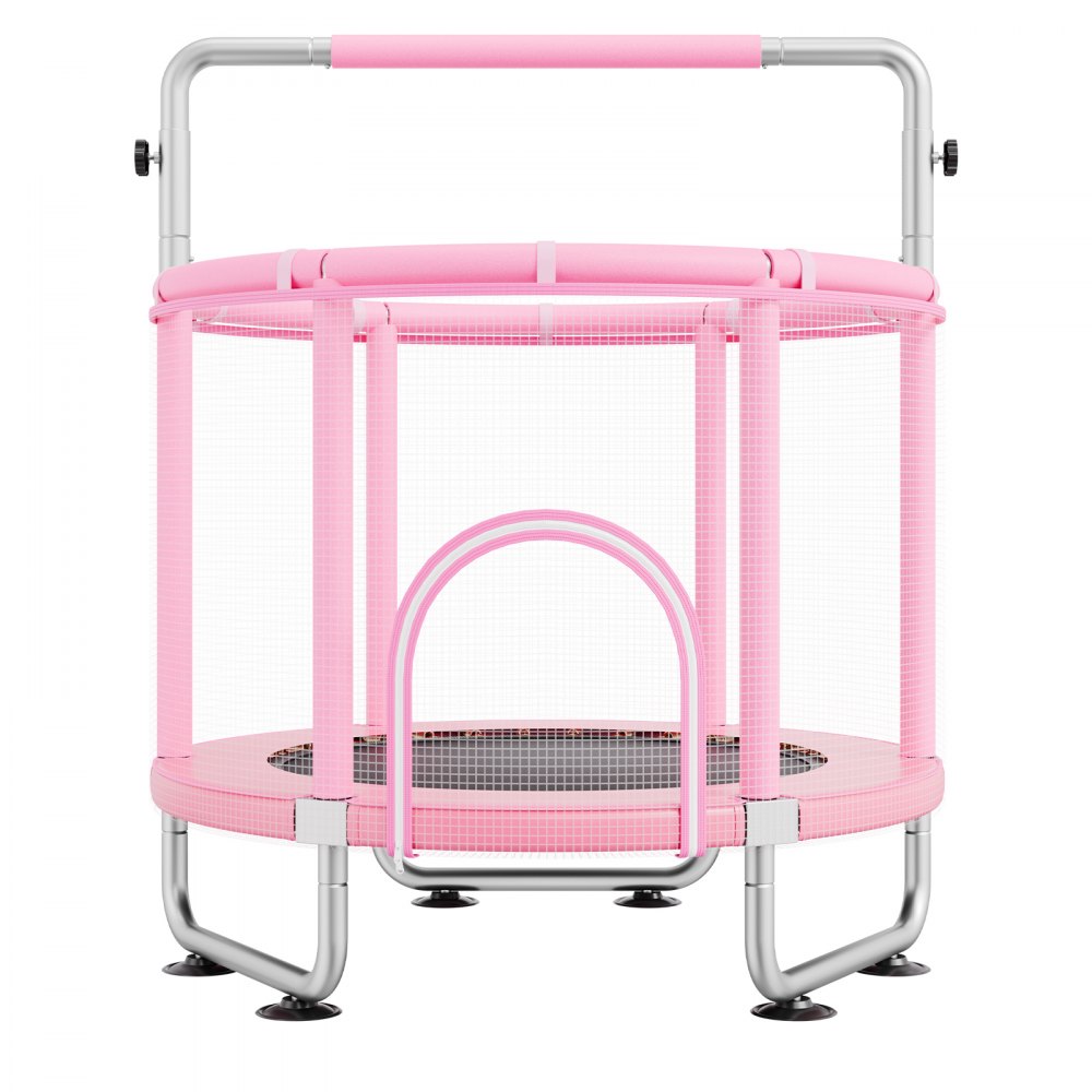 VEVOR 55" Kids Trampoline, 4.6FT Indoor Outdoor Trampoline, Mini Toddler Recreational Trampolinewith Safety Enclosure Net and Basketball Hoop, Birthday Gifts Christmas Toys for 3+ Years Children, Pink