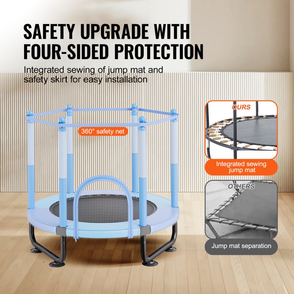 VEVOR 60" Kids Trampoline, 5FT Indoor Outdoor Trampoline, Mini Toddler Recreational Trampolinewith Safety Enclosure Net and Basketball Hoop, Birthday Gifts Christmas Toys for 3+ Years Children, Blue