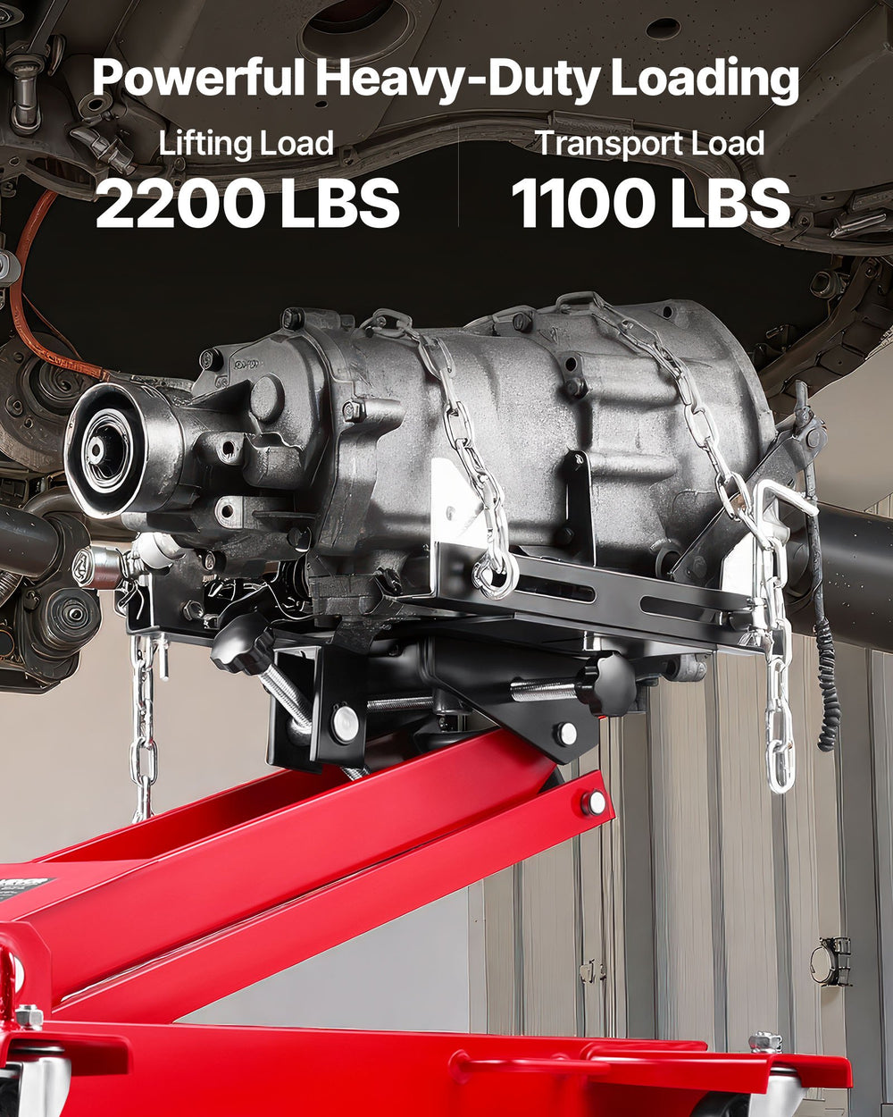 Powerful heavy-duty loading - lifting load 2200 lbs, transport load 1100 lbs