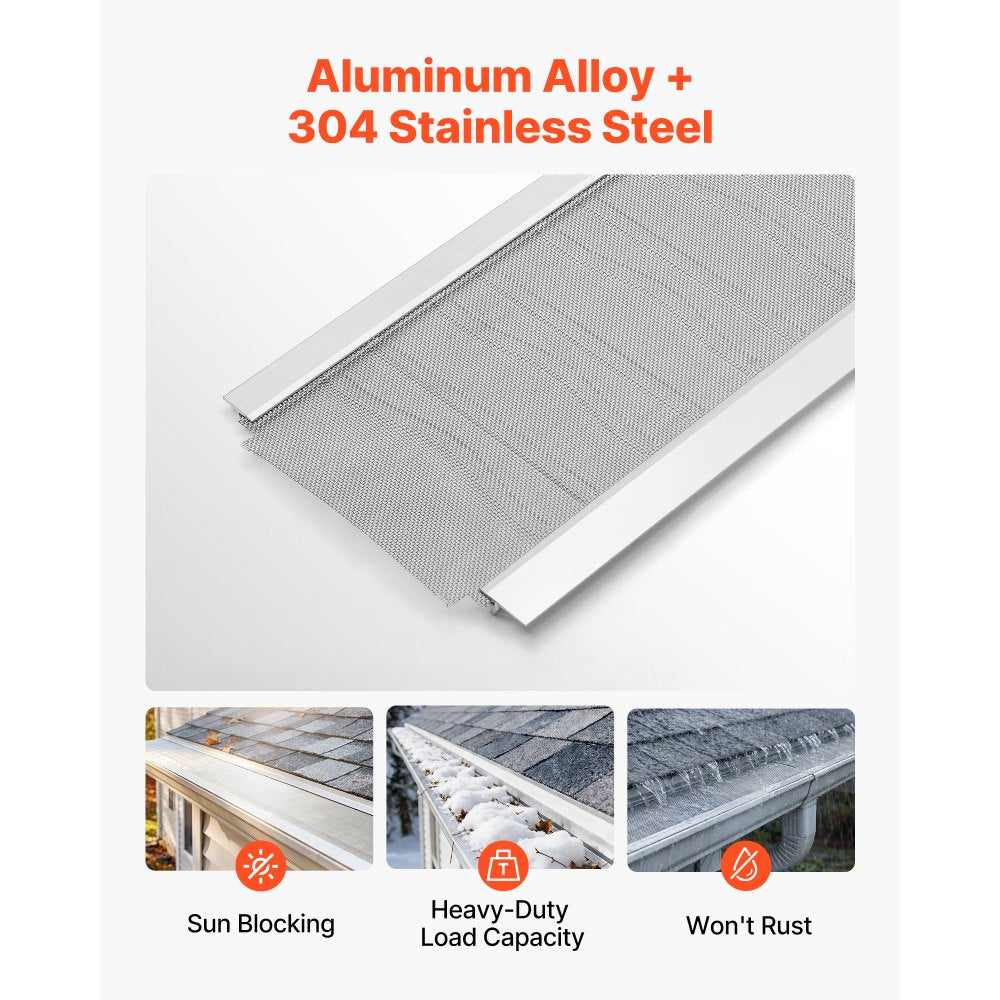 VEVOR Gutter Guard, 5 in Aluminum Gutter Cover with Stainless Steel Micro Mesh, Heavy-Duty 48ft Length, 0.04in Thick, Leaf Guard for Debris and Pine Needles, Easy DIY Install, Screws Included, 12 PCS