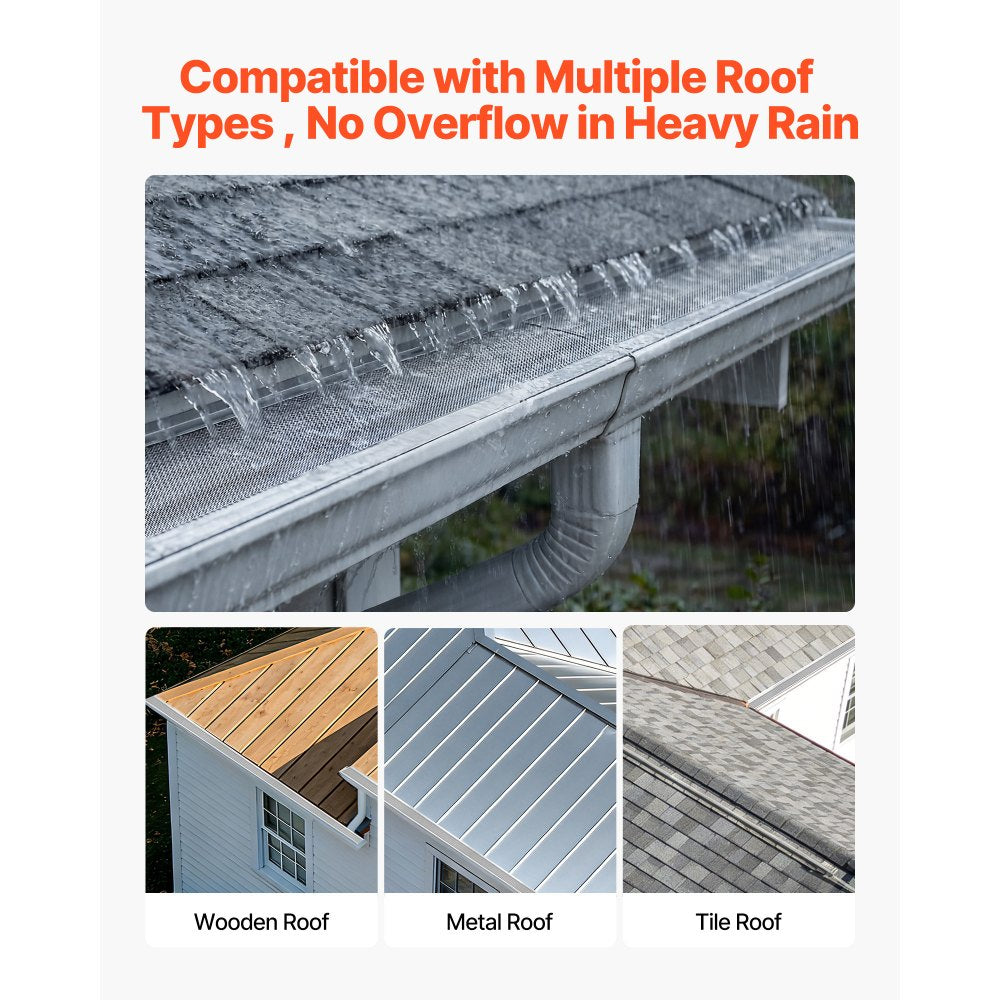VEVOR Gutter Guard, 5 in Aluminum Gutter Cover with Stainless Steel Micro Mesh, Heavy-Duty 48ft Length, 0.04in Thick, Leaf Guard for Debris and Pine Needles, Easy DIY Install, Screws Included, 12 PCS