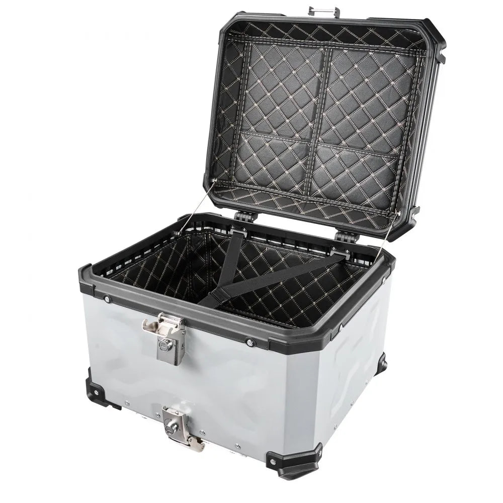 VEVOR Motorcycle Top Case 55L Universal Aluminum Hard Motorcycle Tail Case, Waterproof Detachable Motorbike Top Box with Security Lock & Leather Liner for Luggage Storage
